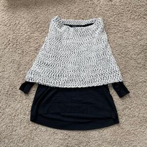 Saks Fifth Ave Black Sweater Grey Boucle Chunky Cowl Collar Shawl sz L